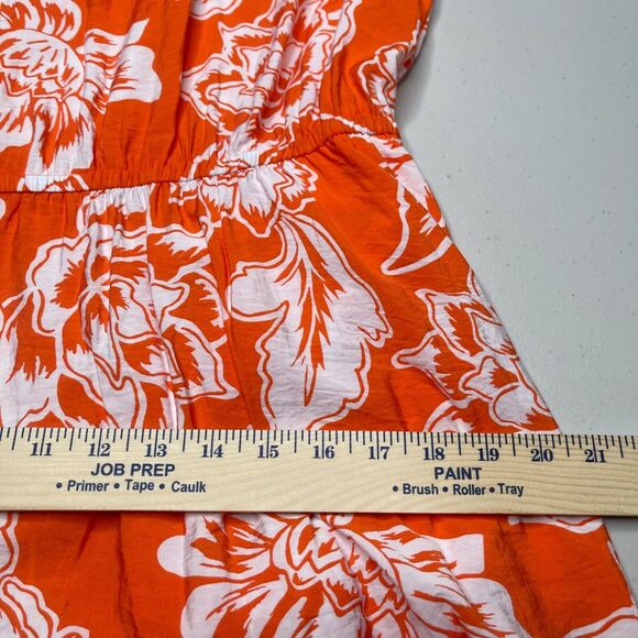 Sonoma Sundress Womens Medium Orange Floral Print Rayon Nylon Shirred Shoulder - Picture 8 of 15